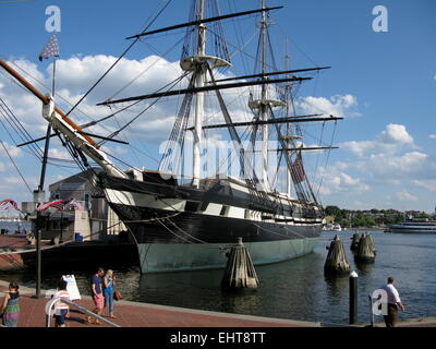 USS Constellation (1854), the last sail-only warship commissioned for the US Navy, now a museum in Baltimore Harbor, Maryland Stock Photo