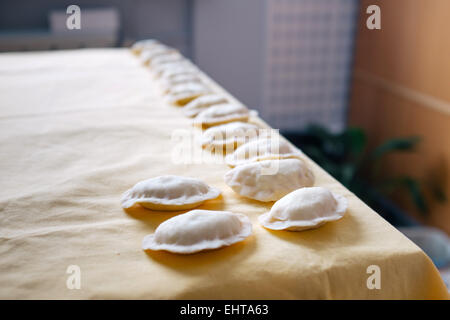 Traditional polish meal- home made Pierogi dumplings, poland Stock Photo