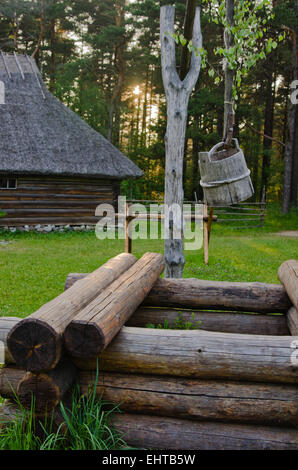 Old wooden well, close up Stock Photo