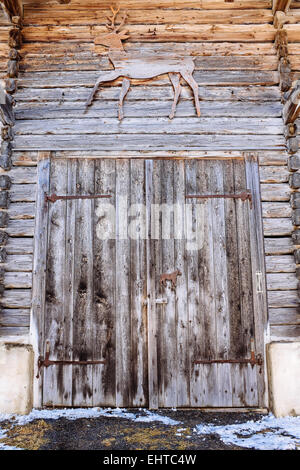 Old wooden barn door, Pinzgau, Tirol, Austria Stock Photo