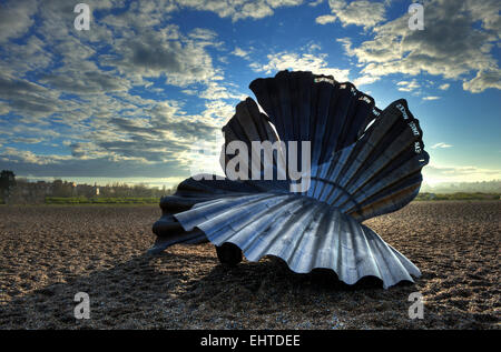 The scallop, a sculpture  to celebrate Benjamin Britten by Maggi Hambling made in stainless steel, beach of Aldeburgh suffolk en