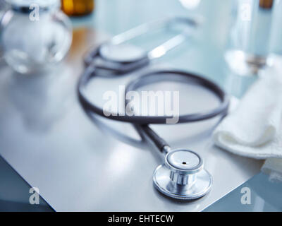 View of stethoscope on table in laboratory Stock Photo