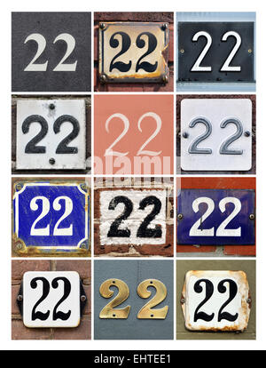 Number 22 - Collage of House Numbers Twenty-two Stock Photo