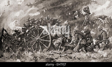 German field artillery in action during World War One.  The guns were screened and were invisible at a comparatively short distance. Stock Photo