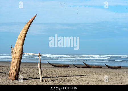 Traditional Peruvian small Reed Boats Stock Photo