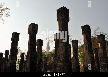 Pillars of a Pavillon in Polonnaruwa, Sri Lanka Stock Photo