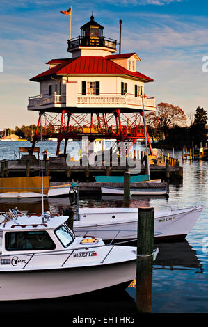 Drum Point Lighthouse, in the harbor of Solomon's Island, Maryland. Stock Photo