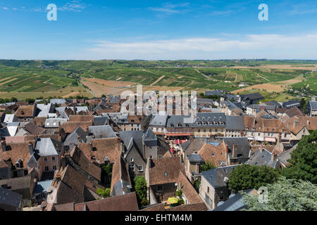 Great view from the town of Sancerre and the vineyards of Sancerre. Stock Photo