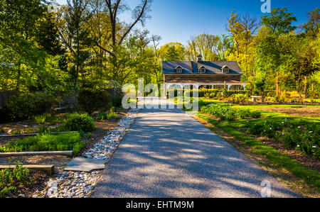 Gardens along a path through Cylburn Arboretum, Baltimore, Maryland. Stock Photo