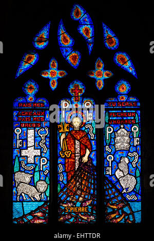 RELIGIOUS STAINED GLASS, FRANCOIS DECORCHEMONT, FRANCE Stock Photo