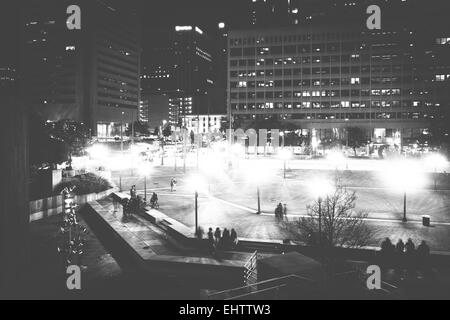 McKeldin Square at night in downtown Baltimore, Maryland. Stock Photo