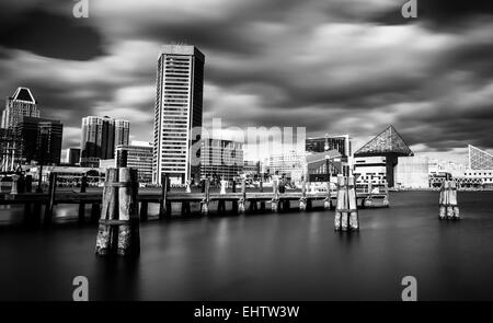 Mid-day long exposure of the Baltimore Inner Harbor Skyline Stock Photo