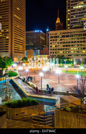 McKeldin Square at night in downtown Baltimore, Maryland. Stock Photo