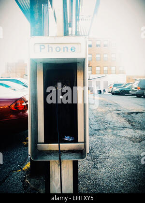 Old payphone at Lexington Market, Baltimore, Maryland. Stock Photo