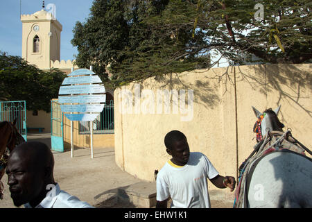 Senegal, Saint Louis. The Grande Mosque, the principal mosque of Saint Louis,  with clock in the minaret Stock Photo - Alamy