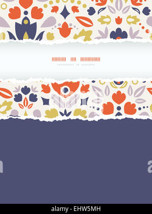 Ornamental folk tulips vertical torn frame seamless pattern background ...