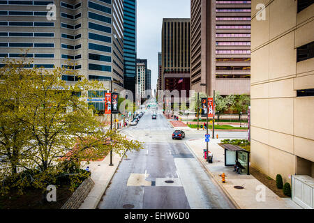 View of Charles Street from an elevated walkway in Baltimore, Maryland. Stock Photo