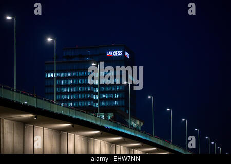 Cologne, Germany. 12th Mar, 2015. A view across the Deutzer Bridge to Lanxess Headquarters in Cologne, Germany, 12 March 2015. Lanxess will publish its financial on 19 March 2015. PHOTO: ROLF VENNENBERND/dpa/Alamy Live News Stock Photo