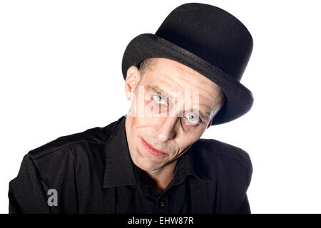 Man dressed up as Dracula for the halloween with black hat Stock Photo