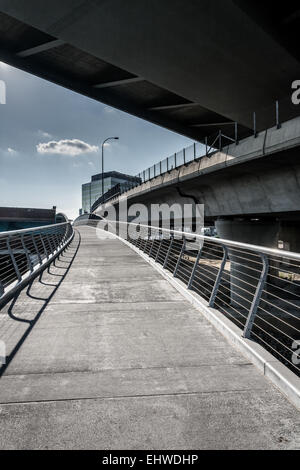 Bike path under the Zakim Bridge in Boston, Massachusetts. Stock Photo