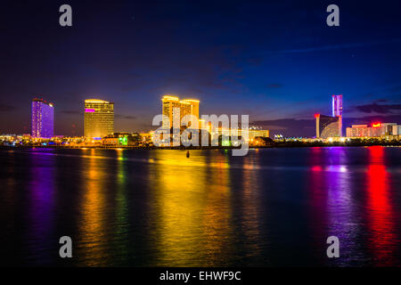 Casinos reflecting in Clam Creek at night in Atlantic City, New Jersey. Stock Photo