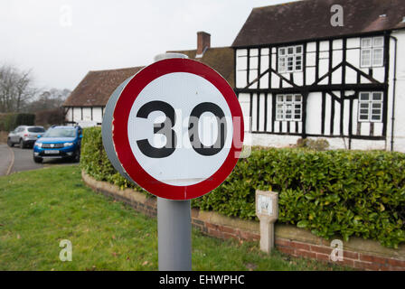30 mph speed limit sign in the village of Tong, Shropshire, England. Stock Photo