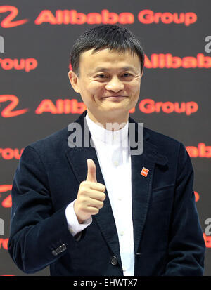 The founder of Chinese internet company Alibaba Group, Jack Ma, attends the computer and electronics fair 'CeBIT 2015' in Hanover, Germany, 16 March 2015. Photo:  Christian Charisius/dpa Stock Photo