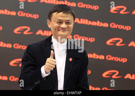 Hanover, Germany. 16th Mar, 2015. The founder of Chinese internet company Alibaba Group, Jack Ma, attends the computer and electronics fair 'CeBIT 2015' in Hanover, Germany, 16 March 2015. Photo: Christian Charisius/dpa/Alamy Live News Stock Photo