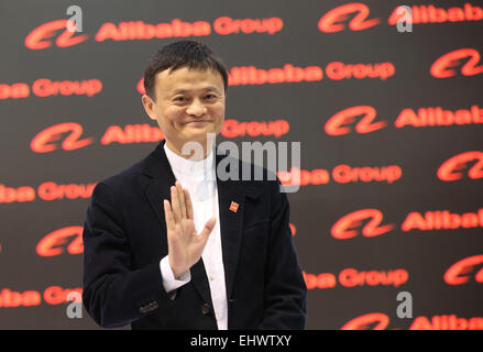 Hanover, Germany. 16th Mar, 2015. The founder of Chinese internet company Alibaba Group, Jack Ma, attends the computer and electronics fair 'CeBIT 2015' in Hanover, Germany, 16 March 2015. Photo: Christian Charisius/dpa/Alamy Live News Stock Photo