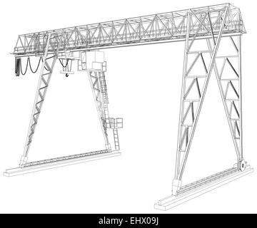 Gantry crane. Wire-frame. Vector rendering of 3d Stock Photo