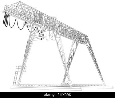 Gantry crane. Wire-frame. Vector rendering of 3d Stock Photo