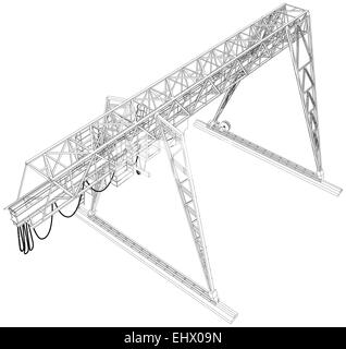 Gantry crane. Wire-frame. Vector rendering of 3d Stock Photo