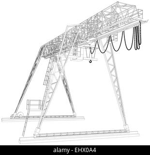 Gantry crane. Wire-frame. Vector rendering of 3d Stock Photo