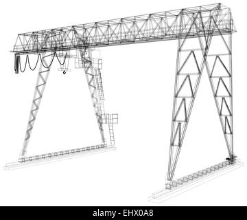 Gantry crane. Wire-frame. Vector rendering of 3d Stock Photo