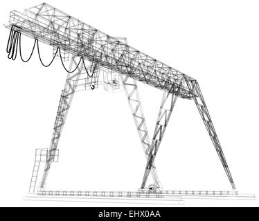 Gantry crane. Wire-frame. Vector rendering of 3d Stock Photo