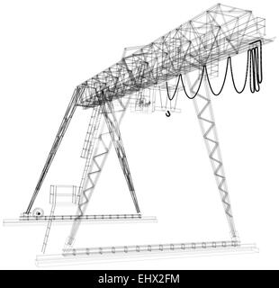 Gantry crane. Wire-frame. Vector rendering of 3d Stock Photo