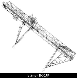 Gantry crane. Wire-frame. Vector rendering of 3d Stock Photo