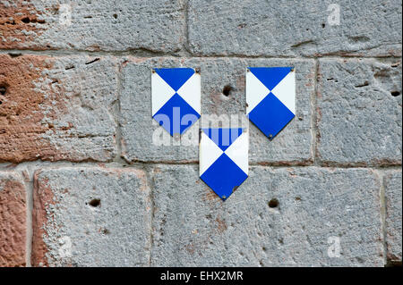 Germany, Bad Duerkheim, cultural heritage management signs at monastery Limburg Stock Photo