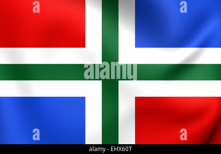 Flag of Groningen Province, Netherlands. Close Up. Stock Photo