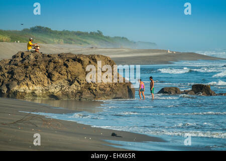 Poneloya Beach, a popular little Pacific Coast surf resort,  west of the northern city of Leon; Poneloya Beach, Leon, Nicaragua. Stock Photo