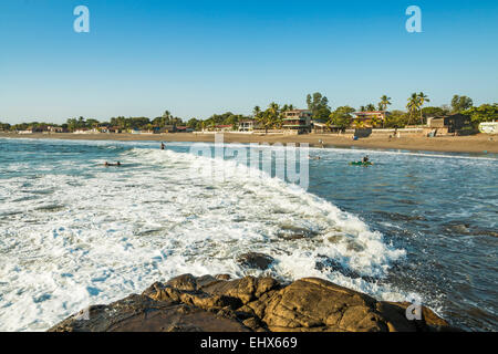 Poneloya Beach, a popular little Pacific Coast surf resort,  west of the northern city of Leon; Leon, Nicaragua. Stock Photo