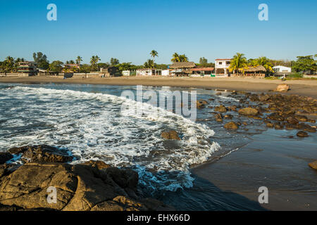 Poneloya Beach, a popular little Pacific Coast surf resort,  west of the northern city of Leon; Leon, Nicaragua. Stock Photo