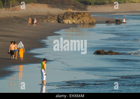 Poneloya Beach, a popular little Pacific Coast surf resort,  west of the northern city of Leon; Poneloya, Leon, Nicaragua. Stock Photo