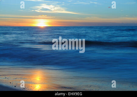 Sunset by the Baltic Sea, West beach, Darss, Western Pomerania Lagoon Area National Park, Mecklenburg-Western Pomerania, Germany Stock Photo