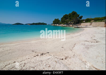 White sand beach and turquoise water at Ksamil, Albania Stock Photo