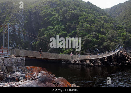 Suspension bridge over the mouth of storms river, Tsitsikamma National Park, South Africa Stock Photo