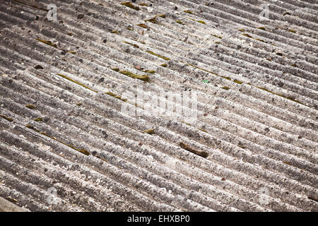 Details of an old garages roof, damaged and obsolete materials. Stock Photo