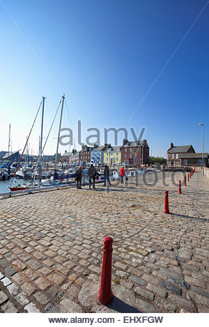 Boat Yachts harbour Arbroath Scotland houses Stock Photo 