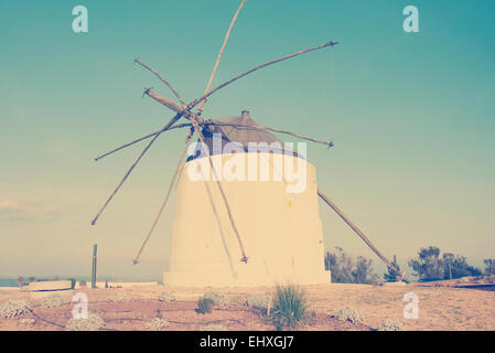 View of traditional windmill, Vejer de la Frontera, Andalusia, Spain Stock Photo