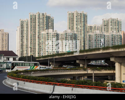 Roads, overpasses and skyscrapers in Shanghai, China Stock Photo